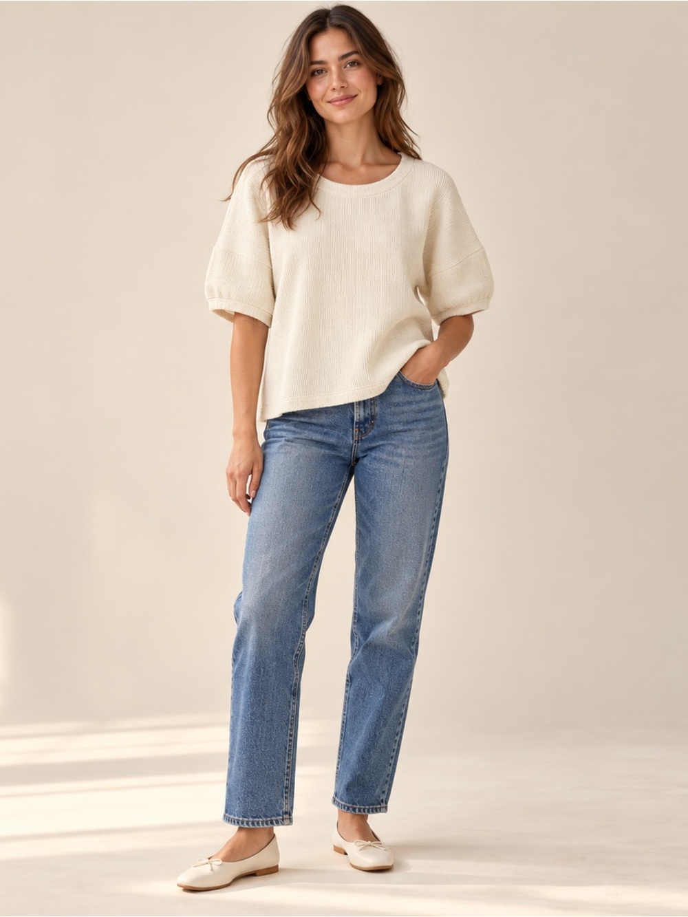 Madewell Ottoman Jacquard Button-Back Cream Top M